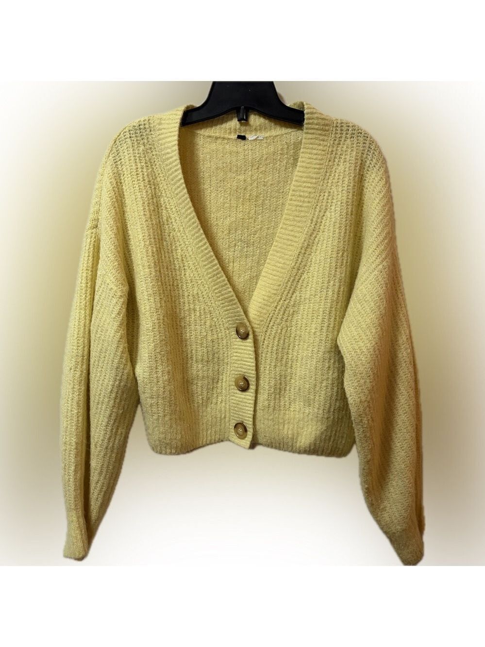 H&M Rib-Knit Button Cardigan – Butter Yellow – V-Neck